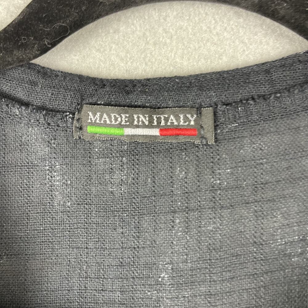 Made In Italy Top Womens Large Black Roll Tab Gauzy Coastal Lagenlook Artsy - Picture 5 of 12